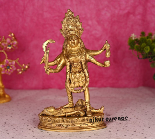 11" Majestic Maa Kaali Brass Statue: Embodiment of Divine Power, Cosmic Energy, and Timeless Elegance