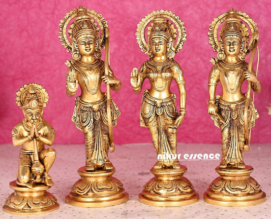 13" Ram Darbar Brass Statue - Hindu God Rama with Laxman, Sita, and Hanuman Figurine