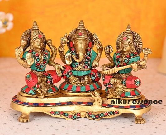 Buy Laxmi Ganesha Saraswati | United with beautiful stone work Idols Nikuressence