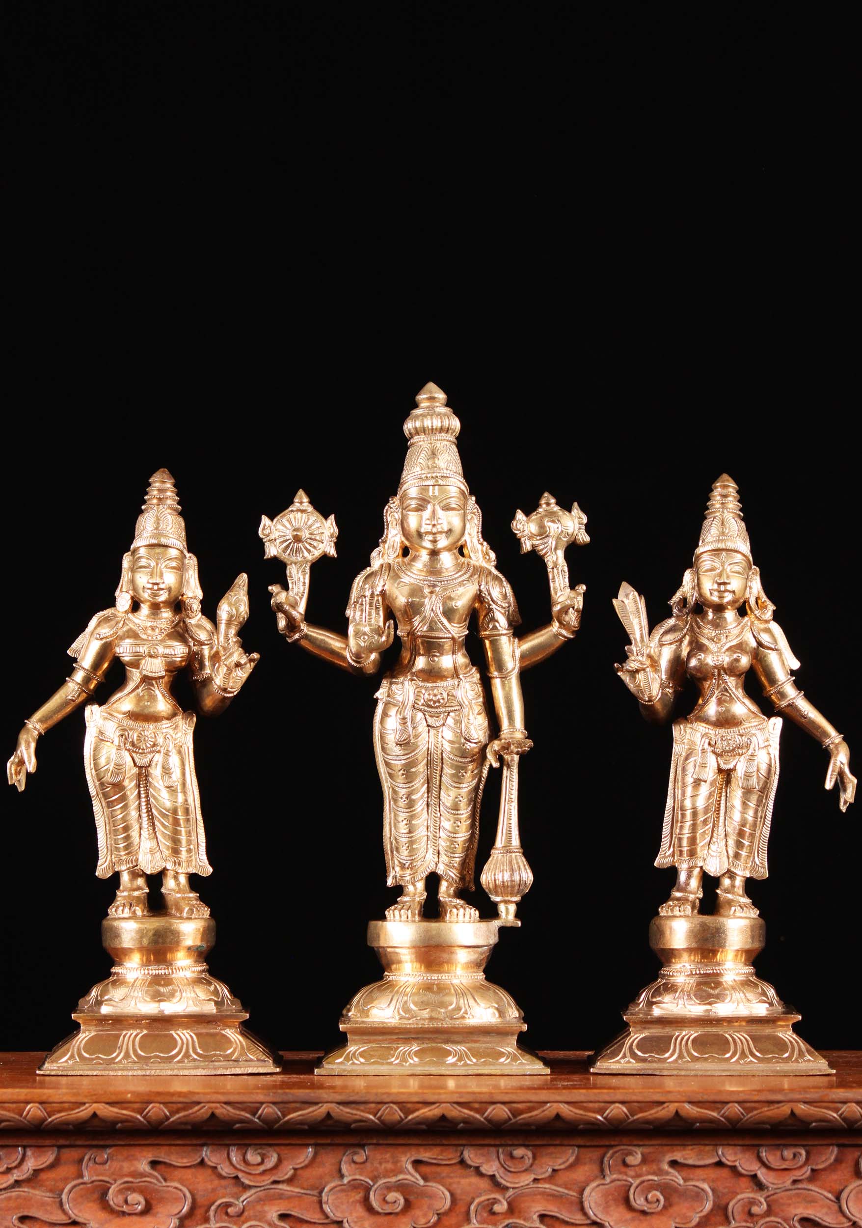Vishnu with Sri Devi and Bhu Devi standing Panchaloha idol - 12 inches ...