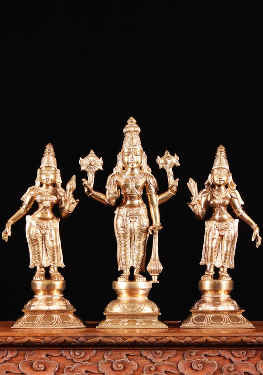 Vishnu with Sri Devi and Bhu Devi standing Panchaloha idol - 12 inches Nikuressence