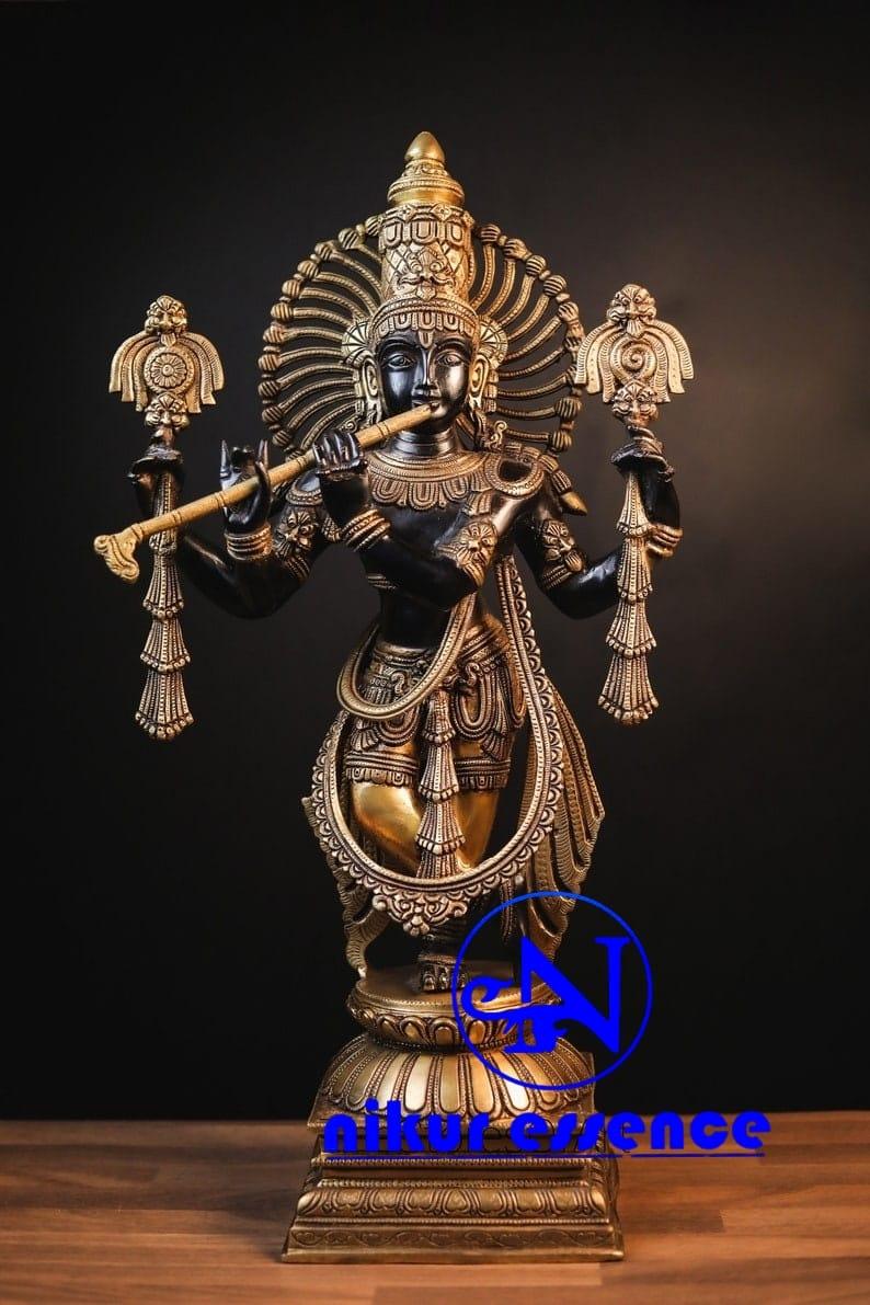 Buy Online Krishna Black Brass Statue | Black krishna | brass black krishna -24 inch Height