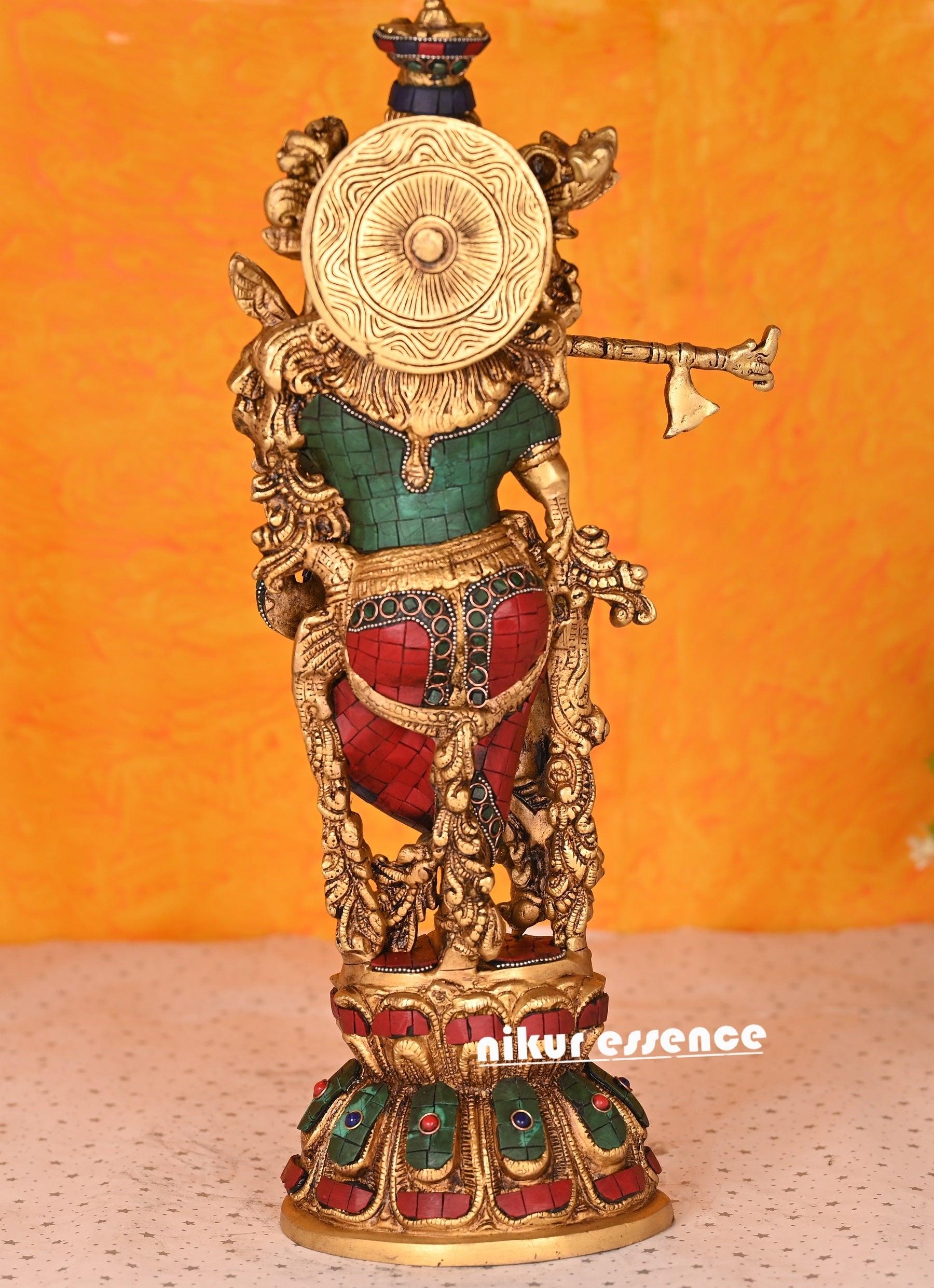 Online buy Krishna Brass Statue | krishna with Stone work | stone work krishna -18 inch Idols Nikuressence