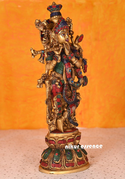 Online buy Krishna Brass Statue | krishna with Stone work | stone work krishna -18 inch Idols Nikuressence