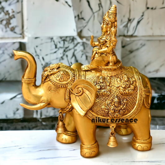 Buy Bass Statue of Lakshmi Seated Gracefully on an Elephant with Trunk Raised – Symbol of Prosperity, Abundance, and Divine Blessings Idols Nikuressence