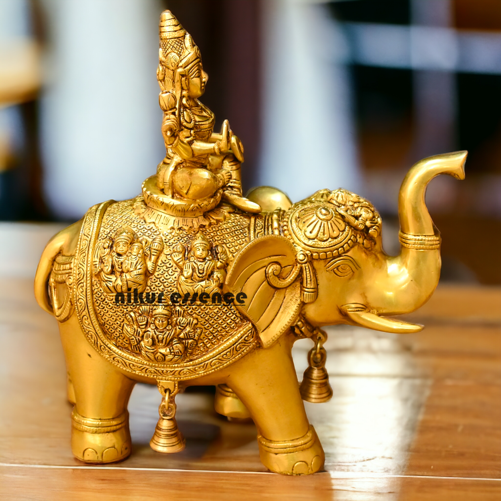 Buy Bass Statue of Lakshmi Seated Gracefully on an Elephant with Trunk Raised – Symbol of Prosperity, Abundance, and Divine Blessings Idols Nikuressence