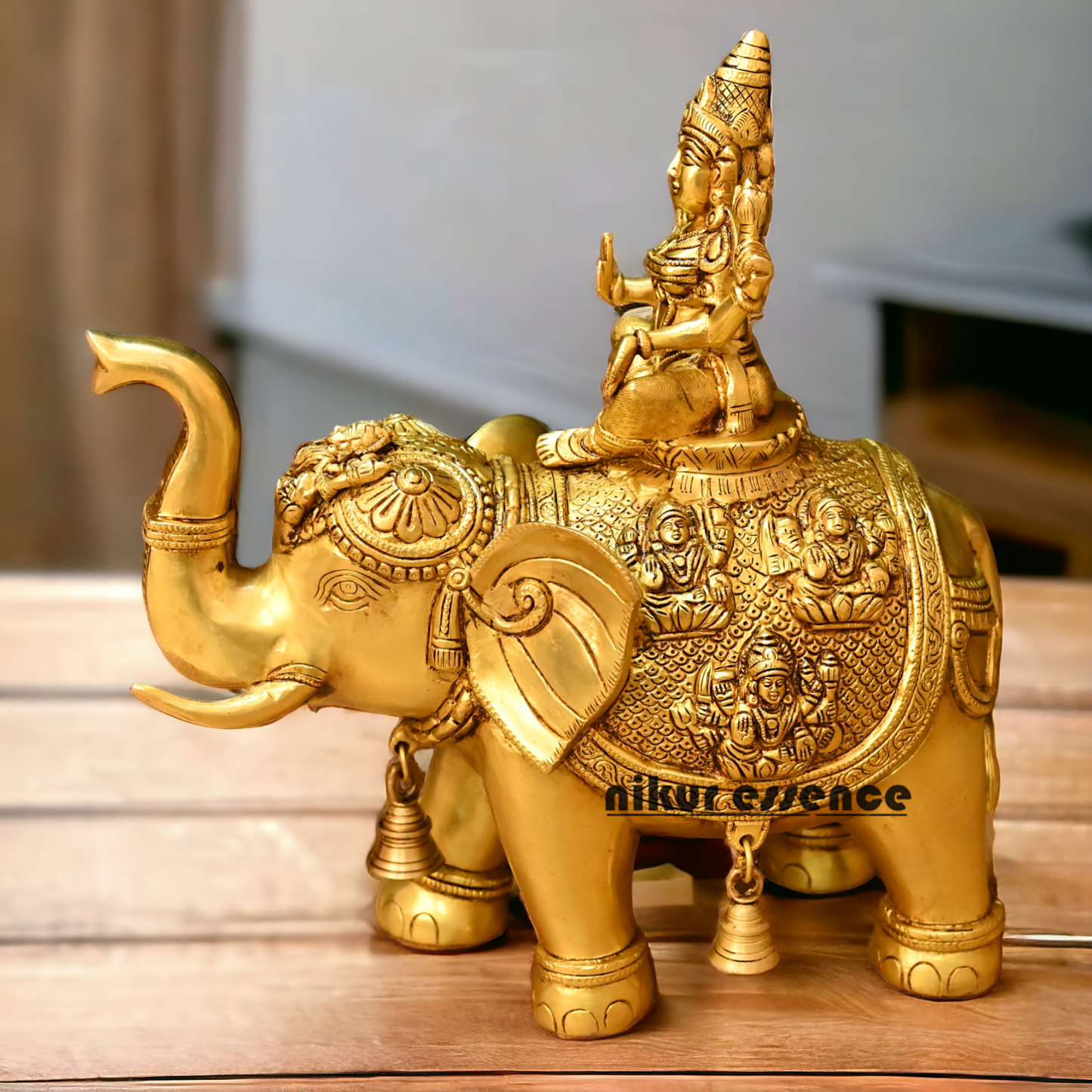 Buy Bass Statue of Lakshmi Seated Gracefully on an Elephant with Trunk Raised – Symbol of Prosperity, Abundance, and Divine Blessings Idols Nikuressence