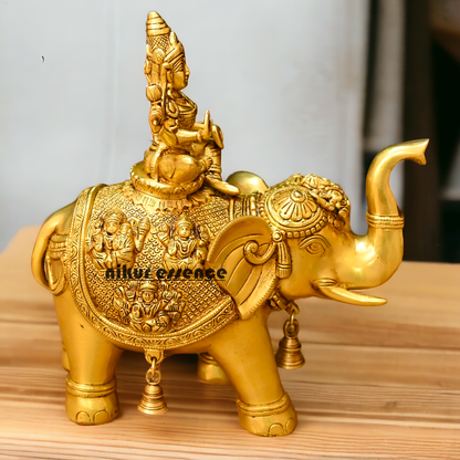 Buy Bass Statue of Lakshmi Seated Gracefully on an Elephant with Trunk Raised – Symbol of Prosperity, Abundance, and Divine Blessings Idols Nikuressence