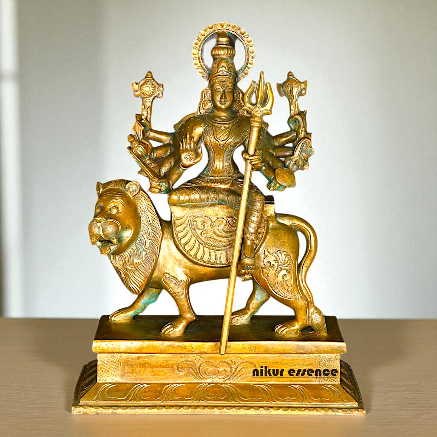 Big Durga Sherawali Maa with ten hand Panchaloha idol - 15 Inches Nikuressence