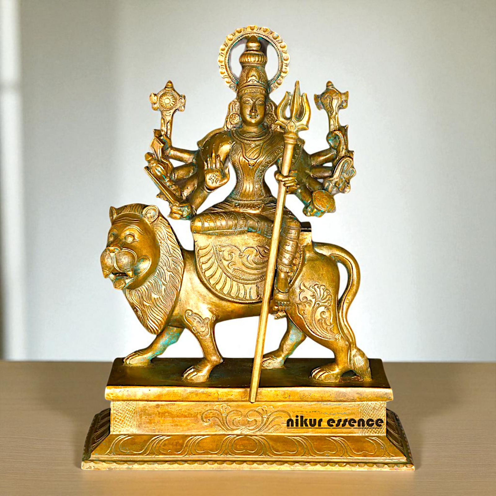 Big Durga Sherawali Maa with ten hand Panchaloha idol - 15 Inches Nikuressence