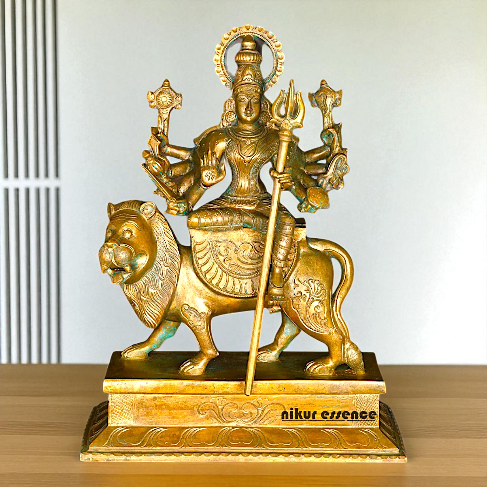 Big Durga Sherawali Maa with ten hand Panchaloha idol - 15 Inches Nikuressence