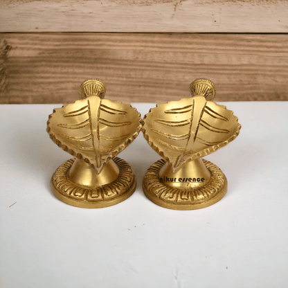 Buy Pure Brass 2 Pair Leaf Diya by Nikur Essence - 14 cm