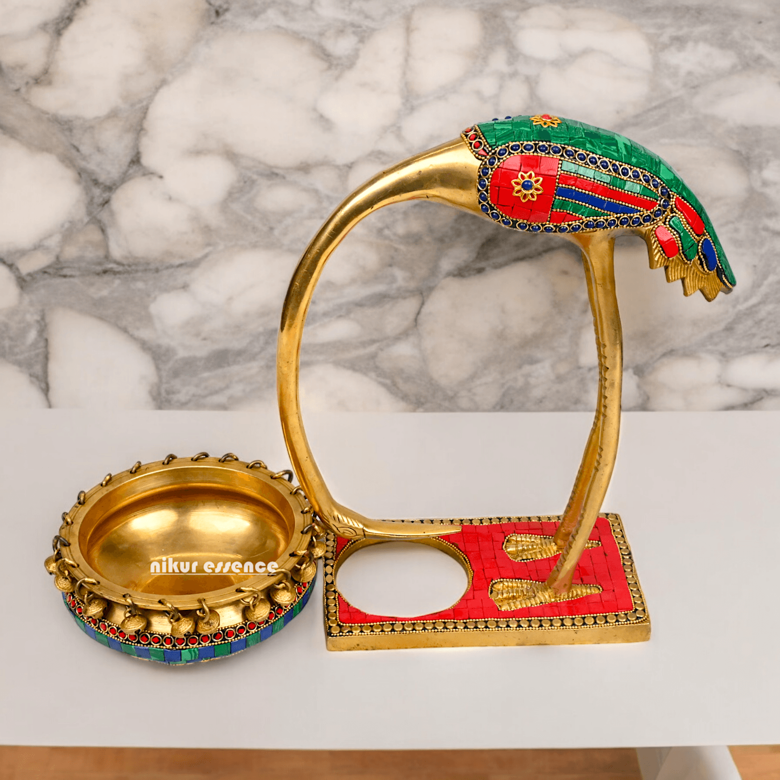 Buy solid brass 30 cm Flamingo Urli Elegant Decorative Water Bowl for Traditional and Modern Home Idols Nikuressence