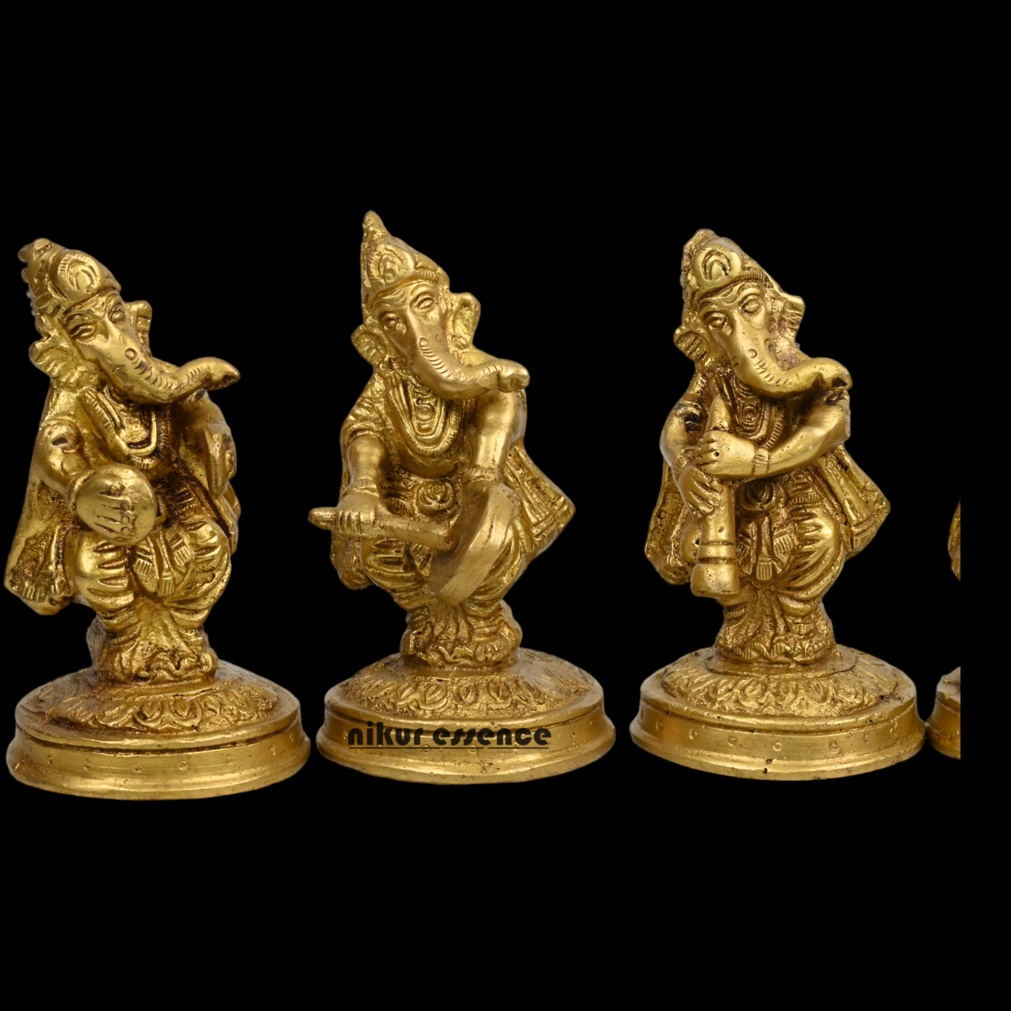 Solid Brass 5 Ganesh musician Idol by Nikur Essence - 4 inches height Idols Nikuressence