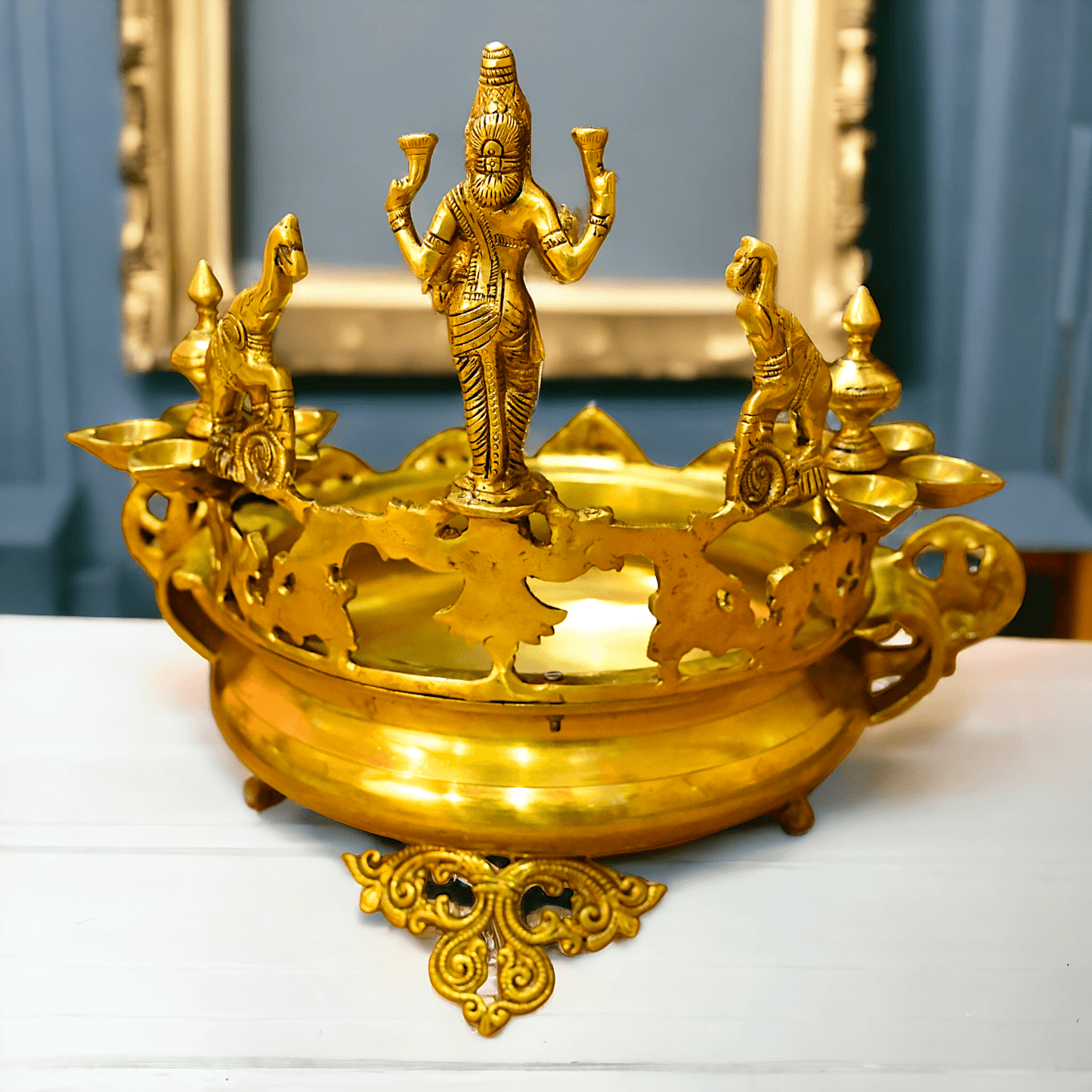 Buy Brass Ashtalakshmi Urli with Multi Wicks Lamp 40.5 cm Intricately Designed for Spiritual and Decorative Use – Nikur Essence Idols Nikuressence