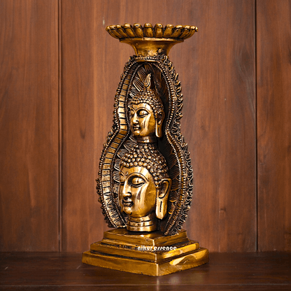 Solid brass 11.8 Inch Buddha Head Candle Holder - Elegant Handcrafted Decorative Piece for Spiritual and Home Decor - Nikur Essence Collection Idols Nikuressence