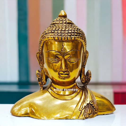 Solid Brass Buddha Head Statue – Exquisite Handcrafted Religious Figurine for Home Decor, Meditation, and Spiritual Inspiration