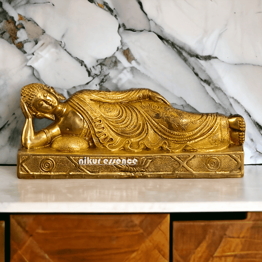 Brass Buddha Parinirvana Statue – Detailed Artisan Craftsmanship, Elegant Serenity, Ideal for Meditation and Spiritual Decor Idols Nikuressence