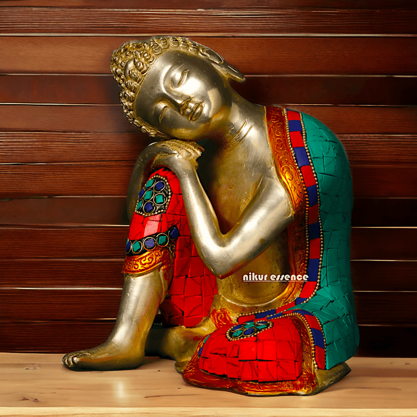 Brass Buddha in Thinking position Statue - 18 cm