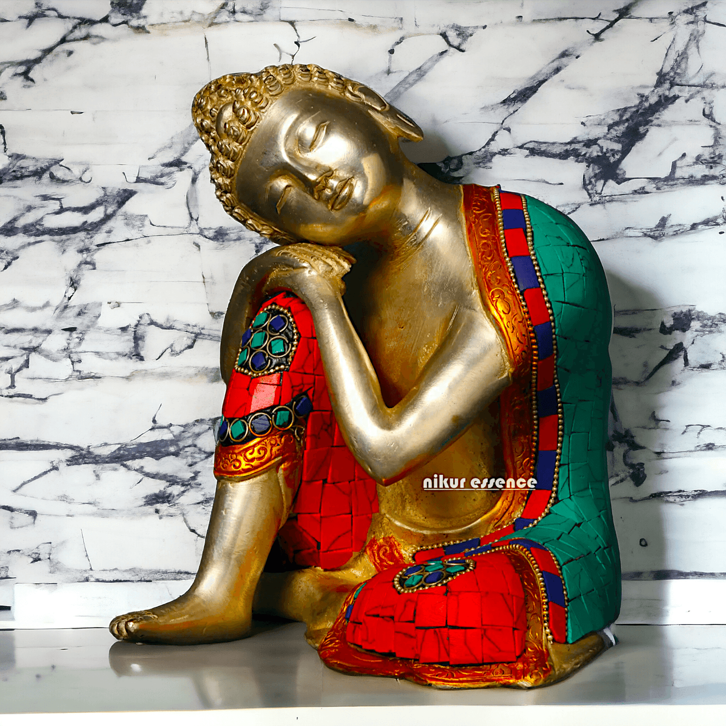 Brass Buddha in Thinking position Statue - 18 cm