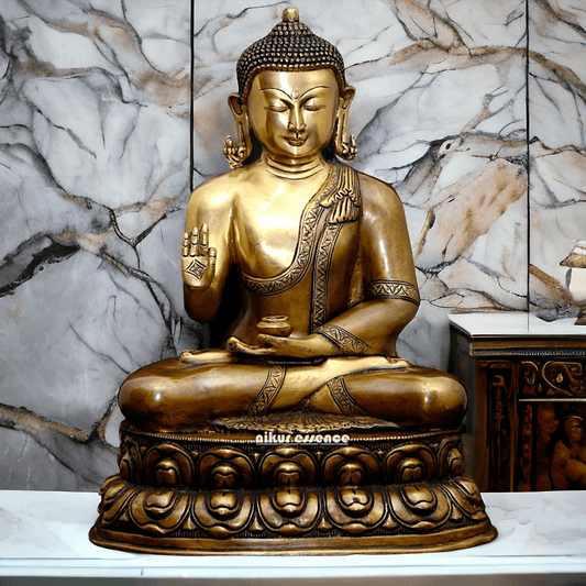 Buy Buddha Statue in brass ,Vitarka Mudra Seated on Double Lotus Pedestal – Exquisite Handcrafted Sculpture for Meditation