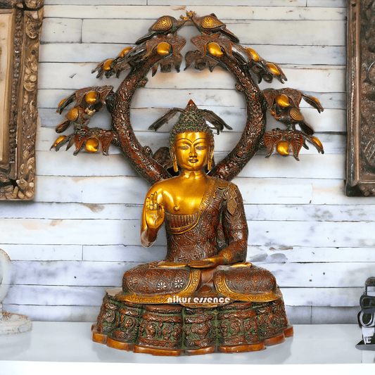 Large Size Buddha Statue in Abhaya and Vitark Mudra, Crafted in Premium Brass - 72.5 cm Tall Idols Nikuressence