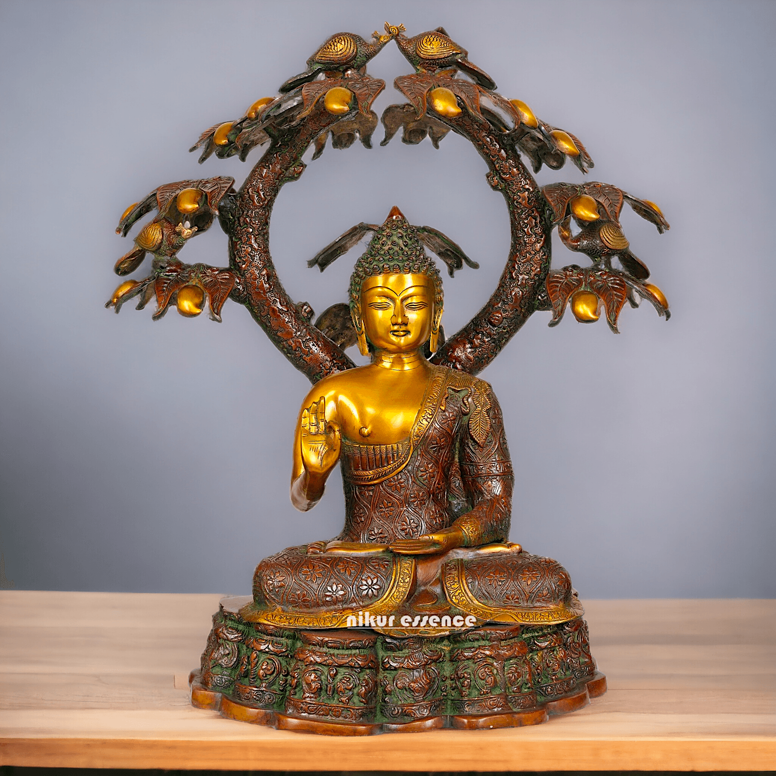 Large Size Buddha Statue in Abhaya and Vitark Mudra, Crafted in Premium Brass - 72.5 cm Tall Idols Nikuressence