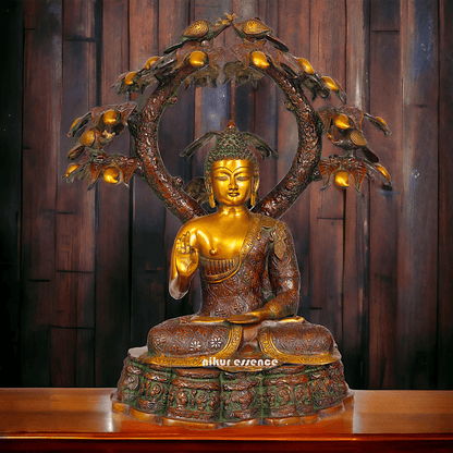 Large Size Buddha Statue in Abhaya and Vitark Mudra, Crafted in Premium Brass - 72.5 cm Tall Idols Nikuressence