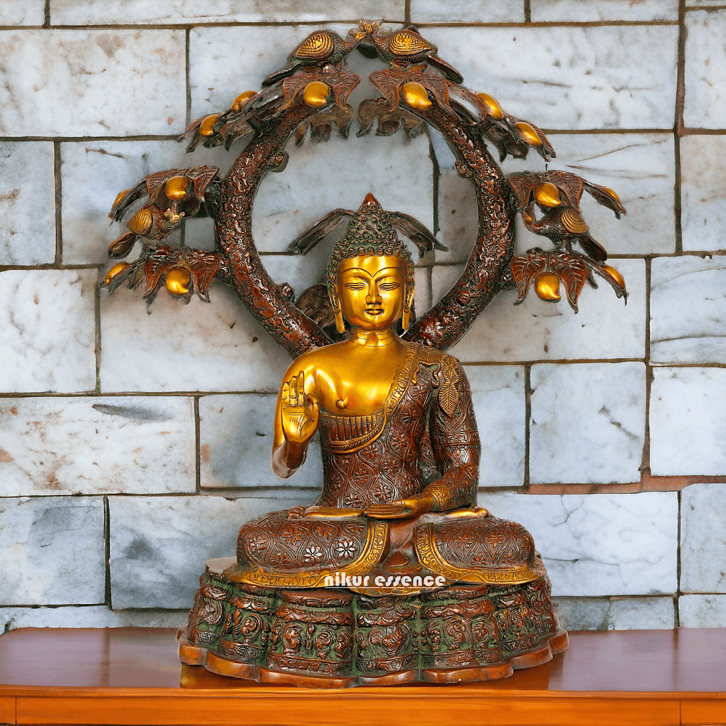 Large Size Buddha Statue in Abhaya and Vitark Mudra, Crafted in Premium Brass - 72.5 cm Tall Idols Nikuressence