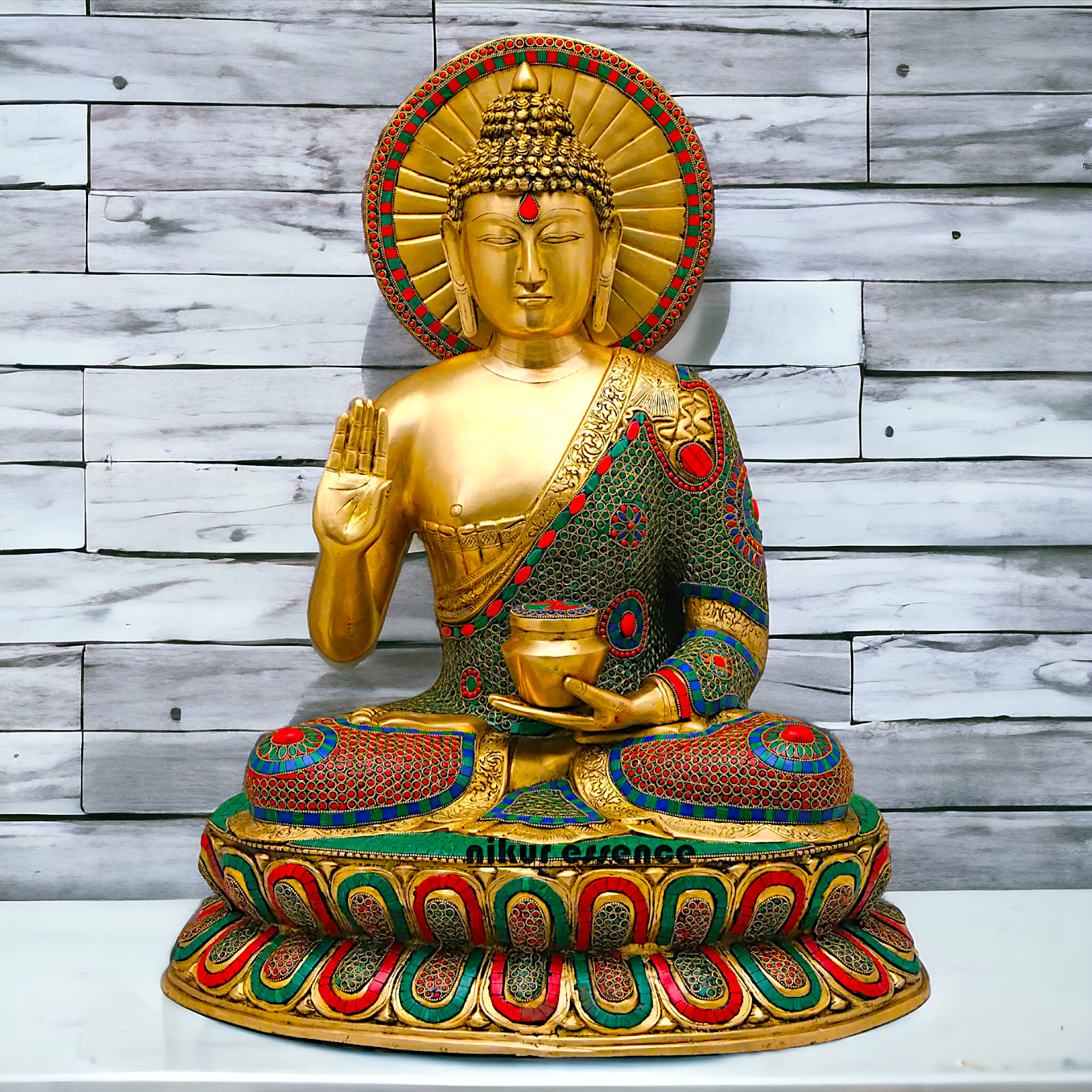 Buy Brass Buddha Statue Preaching His Dharma with Intricate Inlay Work – Detailed Handcrafted Religious Art Idols Nikuressence