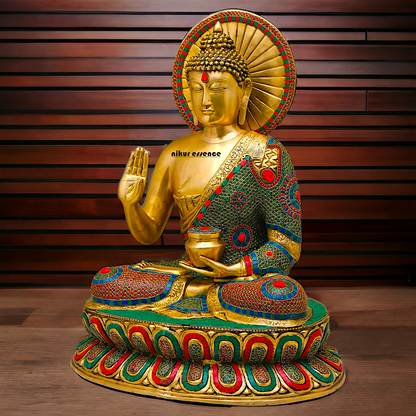 Buy Brass Buddha Statue Preaching His Dharma with Intricate Inlay Work – Detailed Handcrafted Religious Art Idols Nikuressence