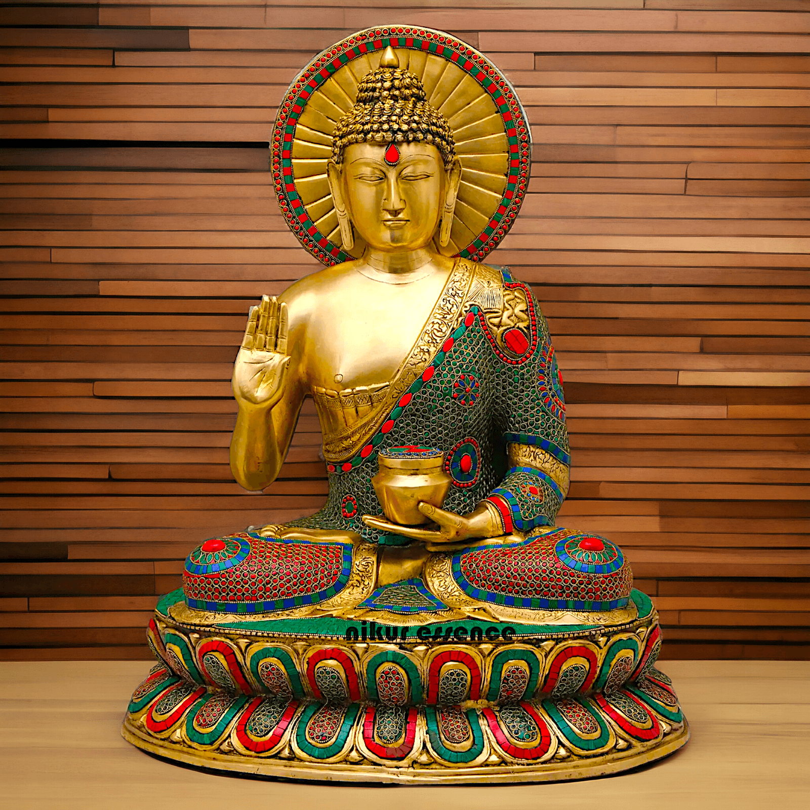 Buy Brass Buddha Statue Preaching His Dharma with Intricate Inlay Work – Detailed Handcrafted Religious Art Idols Nikuressence