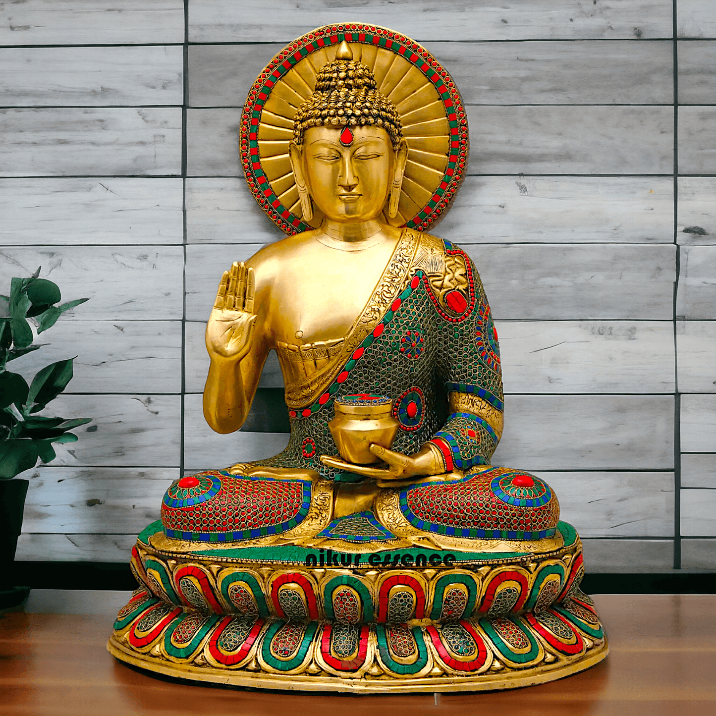 Buy Brass Buddha Statue Preaching His Dharma with Intricate Inlay Work – Detailed Handcrafted Religious Art Idols Nikuressence