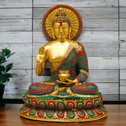 Buy Brass Buddha Statue Preaching His Dharma with Intricate Inlay Work – Detailed Handcrafted Religious Art Idols Nikuressence