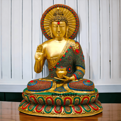 Buy Brass Buddha Statue Preaching His Dharma with Intricate Inlay Work – Detailed Handcrafted Religious Art Idols Nikuressence