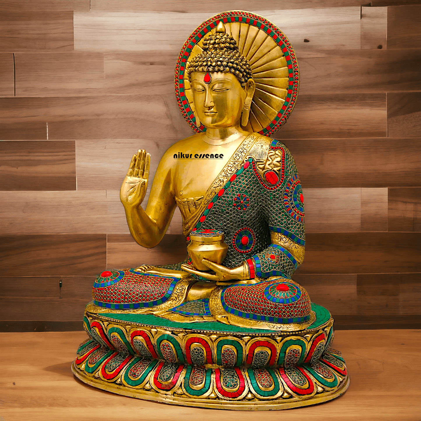 Buy Brass Buddha Statue Preaching His Dharma with Intricate Inlay Work – Detailed Handcrafted Religious Art Idols Nikuressence