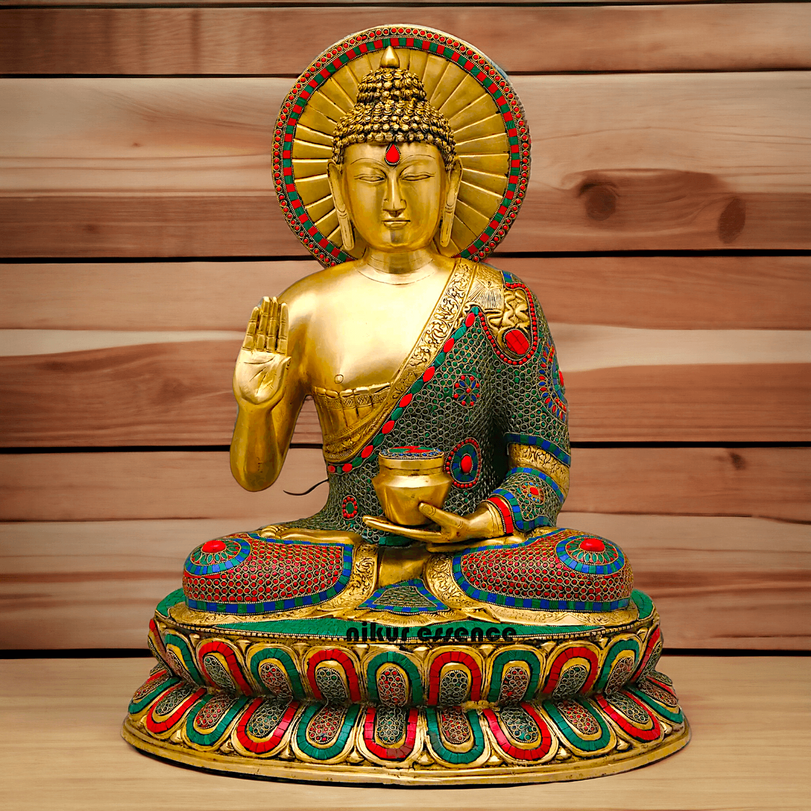 Buy Brass Buddha Statue Preaching His Dharma with Intricate Inlay Work – Detailed Handcrafted Religious Art Idols Nikuressence