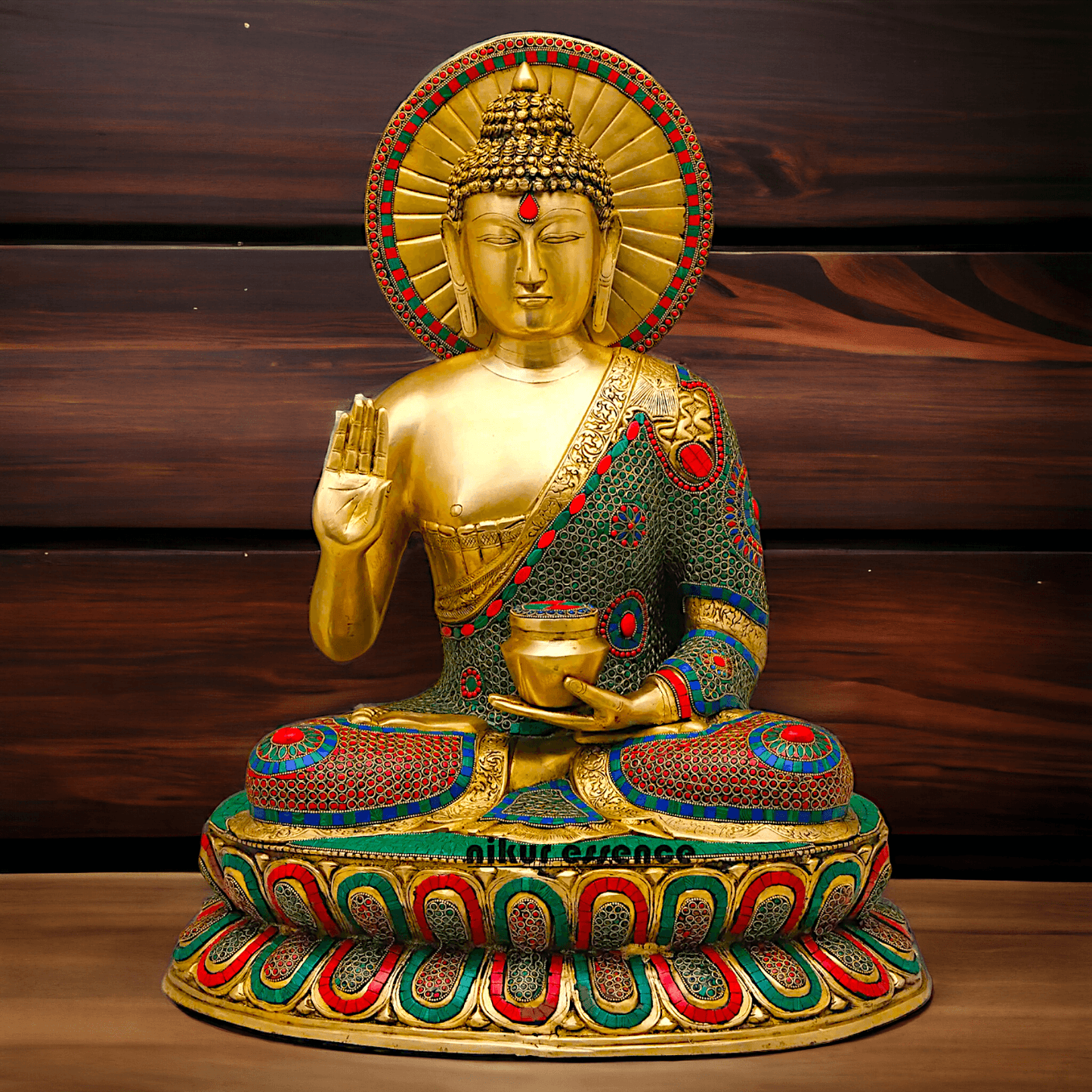 Buy Brass Buddha Statue Preaching His Dharma with Intricate Inlay Work – Detailed Handcrafted Religious Art Idols Nikuressence