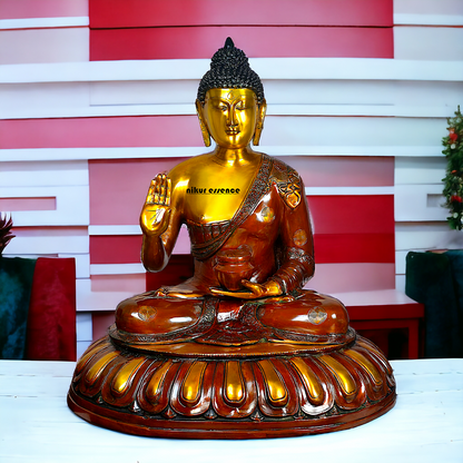 Large Brass Buddha Statue Sitting on Lotus – 73.7 cm High, Intricately Detailed, Perfect for Home Decor, Meditation Space