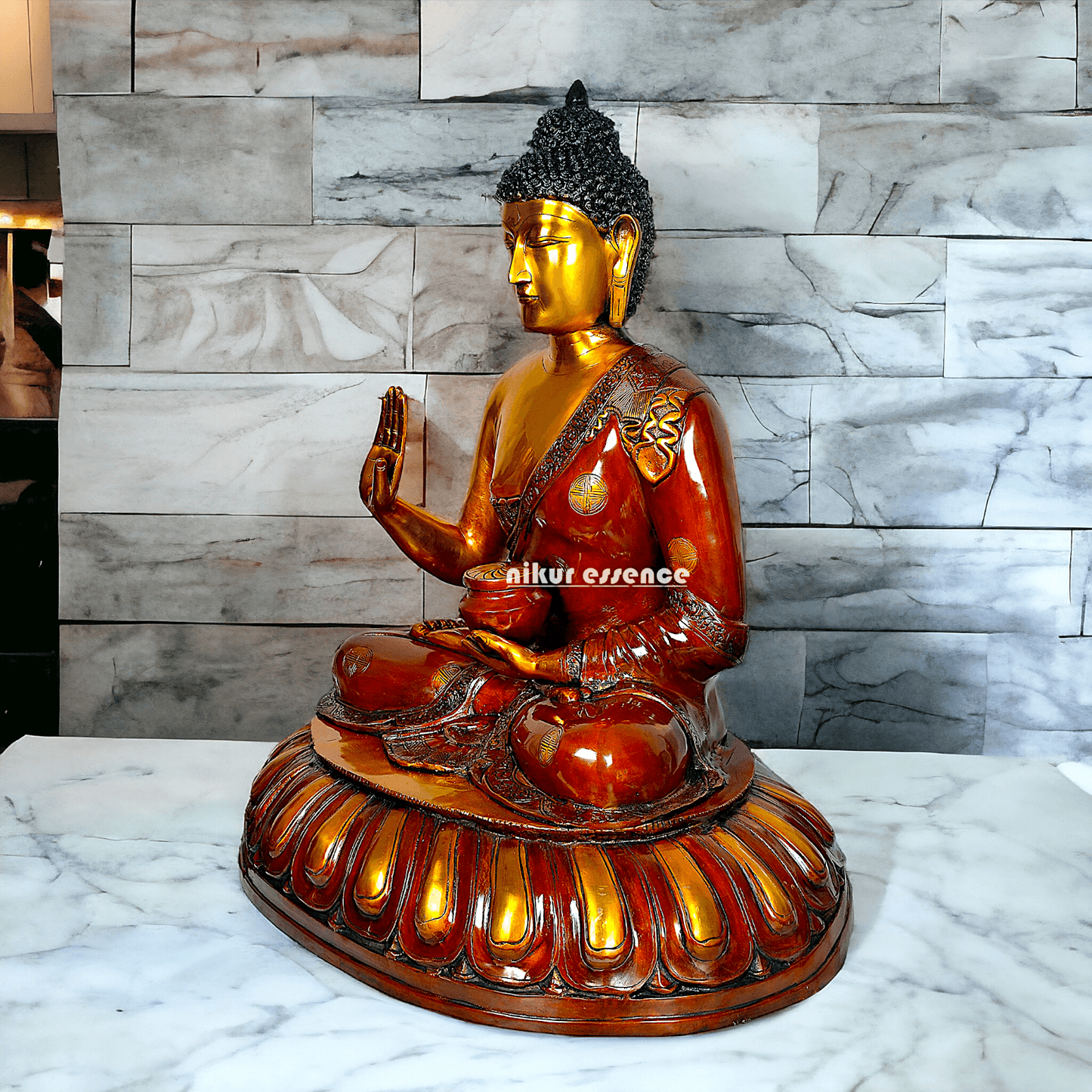 Large Brass Buddha Statue Sitting on Lotus – 73.7 cm High, Intricately Detailed, Perfect for Home Decor, Meditation Space