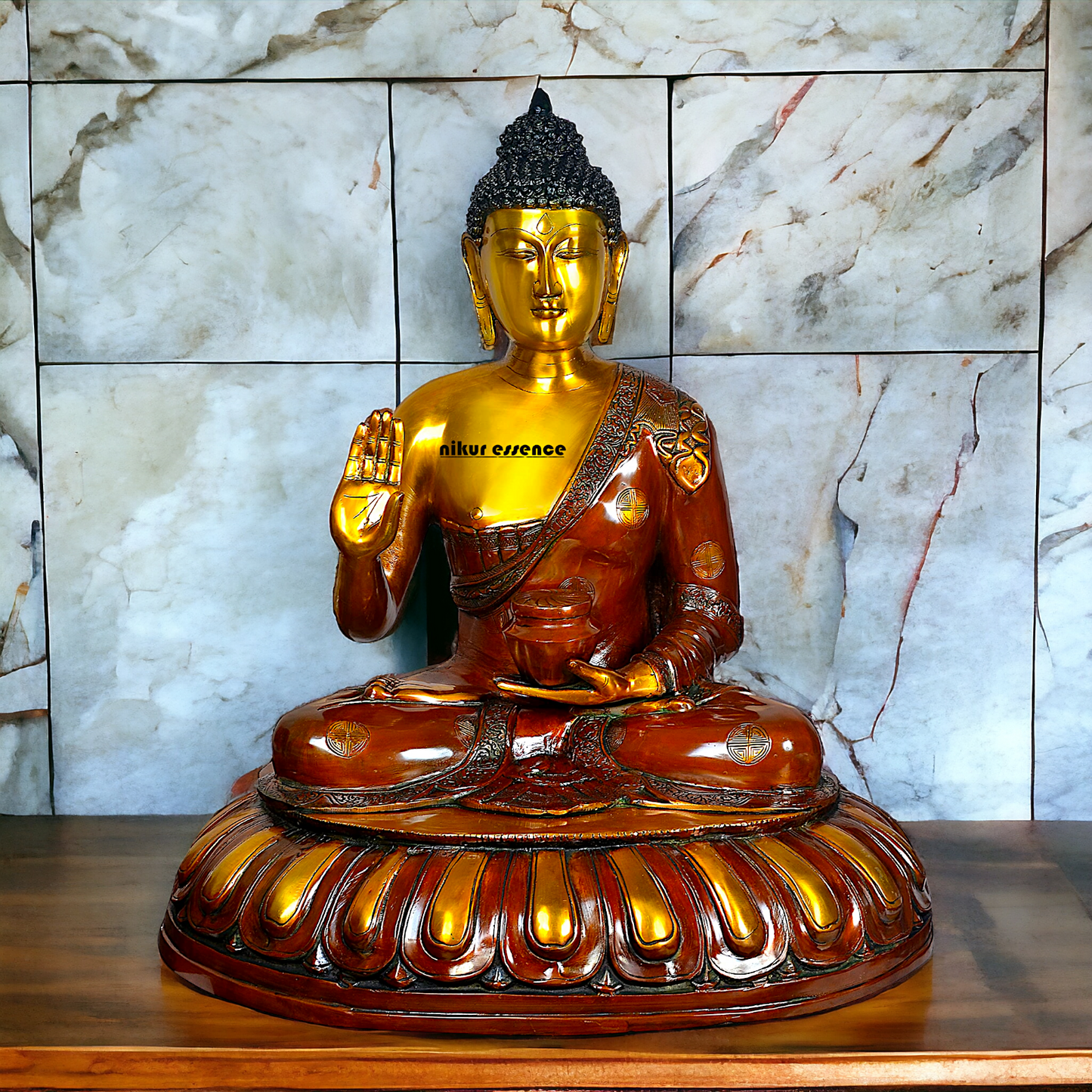 Large Brass Buddha Statue Sitting on Lotus – 73.7 cm High, Intricately Detailed, Perfect for Home Decor, Meditation Space