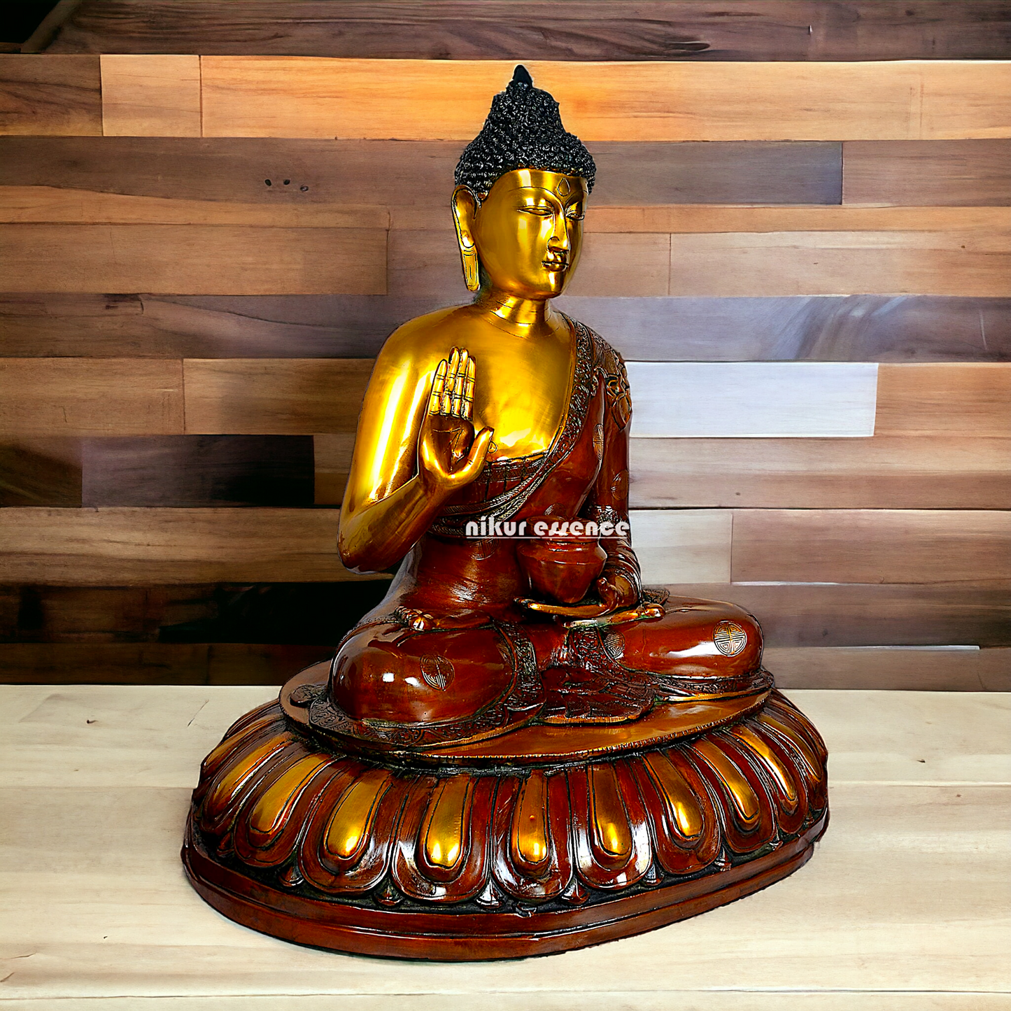 Large Brass Buddha Statue Sitting on Lotus – 73.7 cm High, Intricately Detailed, Perfect for Home Decor, Meditation Space