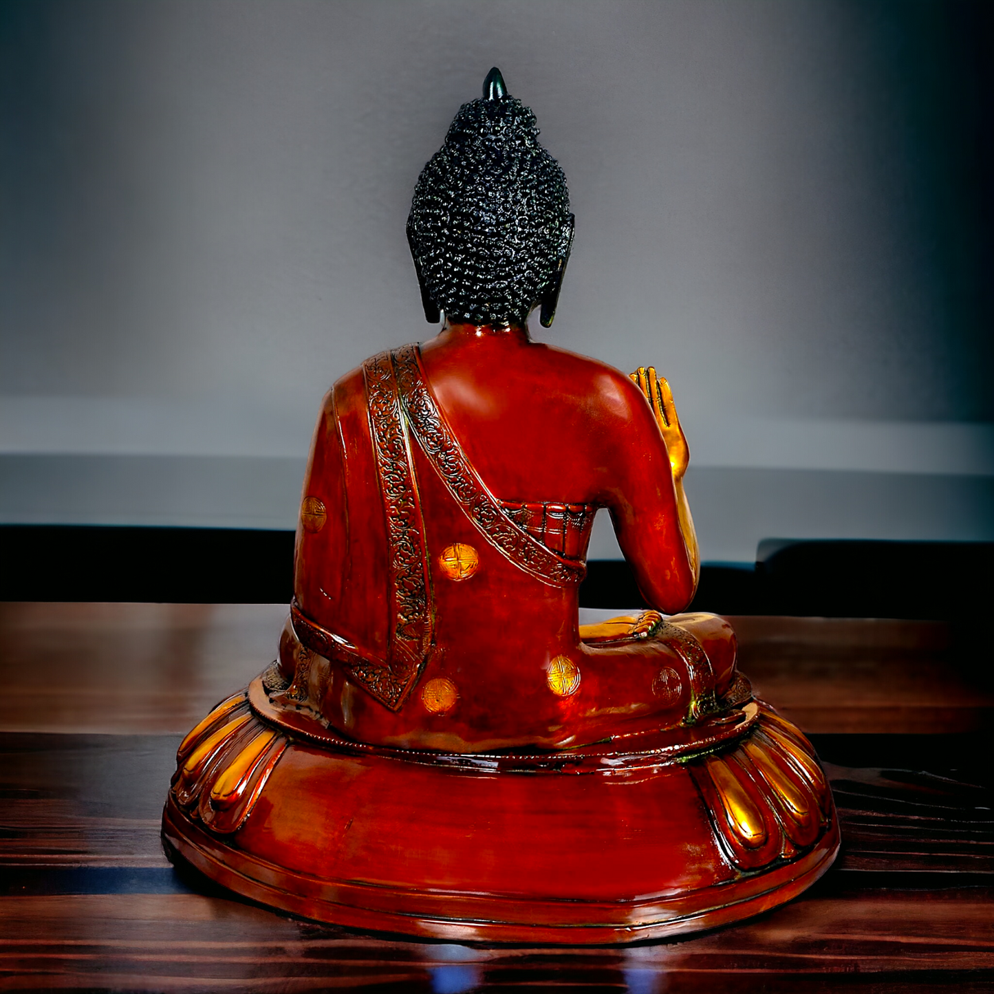 Large Brass Buddha Statue Sitting on Lotus – 73.7 cm High, Intricately Detailed, Perfect for Home Decor, Meditation Space