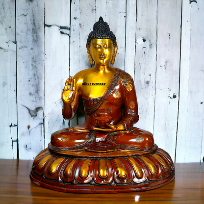 Large Brass Buddha Statue Sitting on Lotus – 73.7 cm High, Intricately Detailed, Perfect for Home Decor, Meditation Space