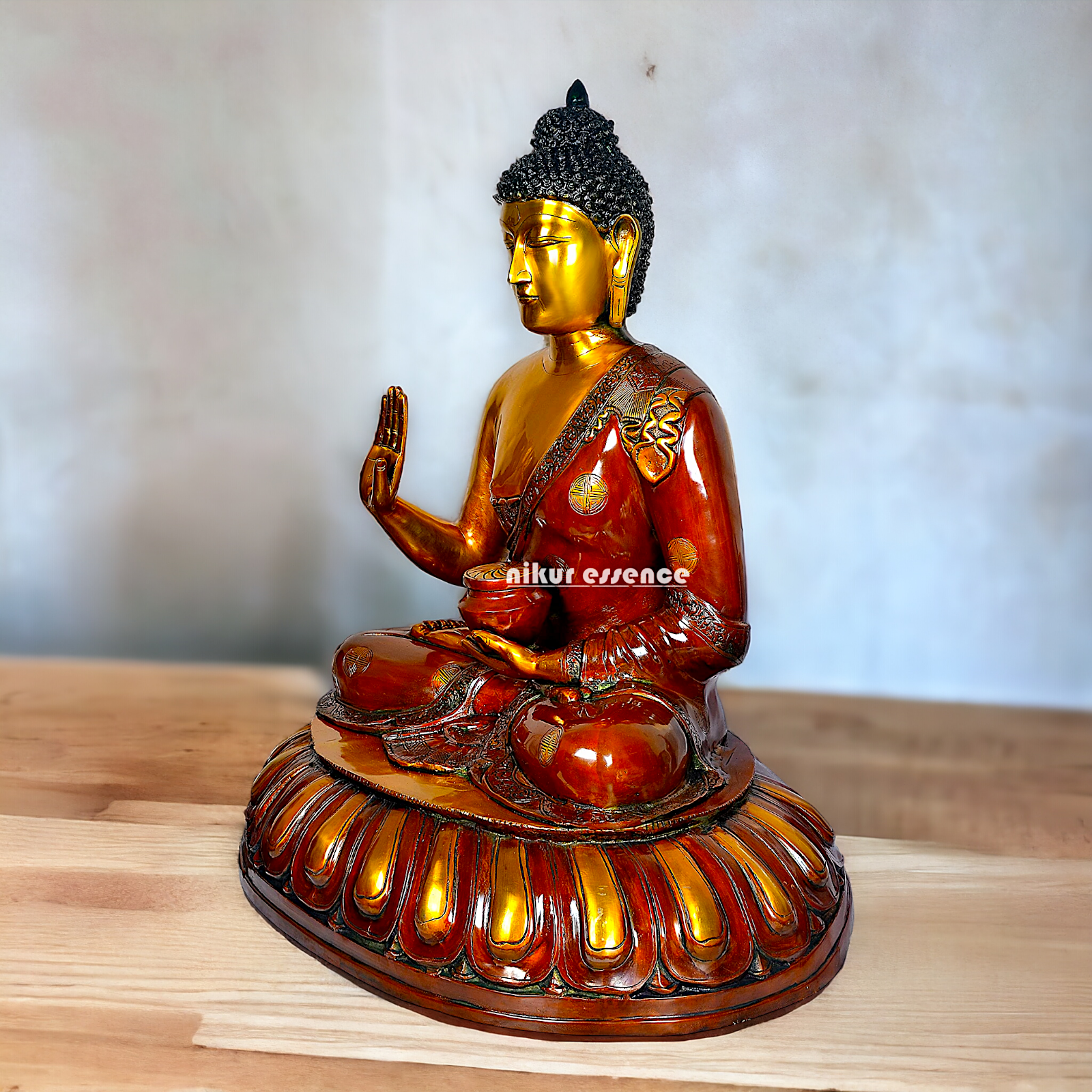 Large Brass Buddha Statue Sitting on Lotus – 73.7 cm High, Intricately Detailed, Perfect for Home Decor, Meditation Space