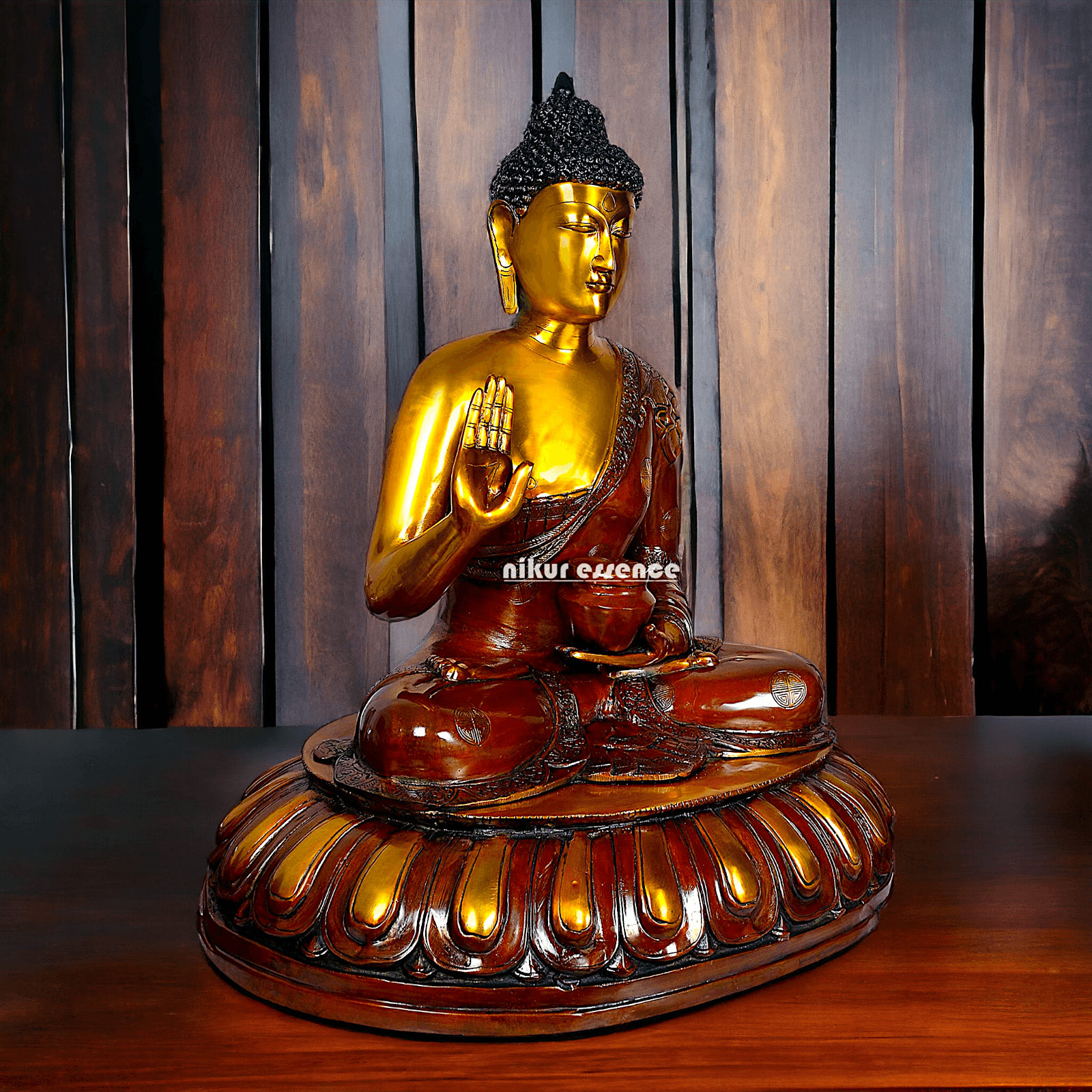 Large Brass Buddha Statue Sitting on Lotus – 73.7 cm High, Intricately Detailed, Perfect for Home Decor, Meditation Space