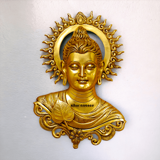 Pure Brass Buddha Wall Hanging - Handcrafted Decorative Sculpture for Home, Office, and Meditation Spaces Idols Nikuressence