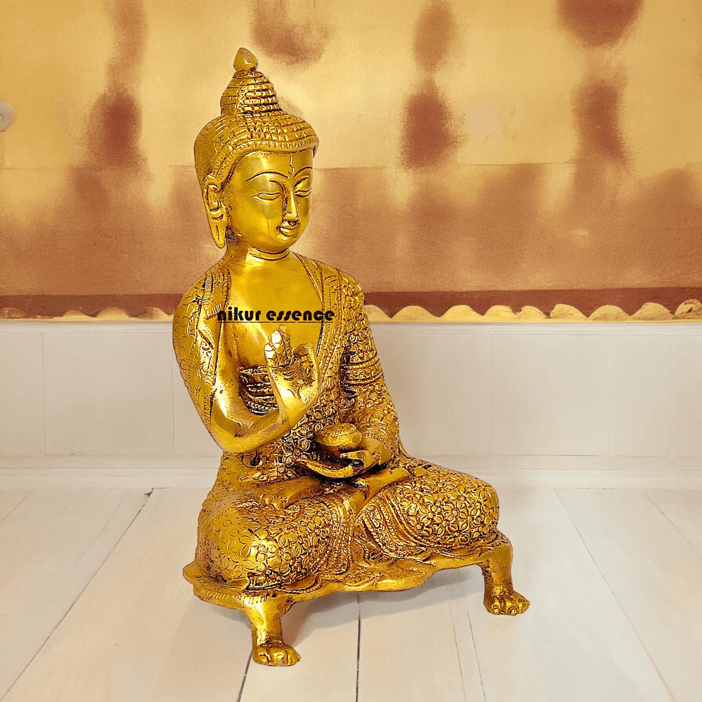 Online Solid Brass 22.9 cm Buddha Yoga Mudra Statue - Handcrafted Tibetan Buddhist Sculpture for Meditation Idols Nikuressence