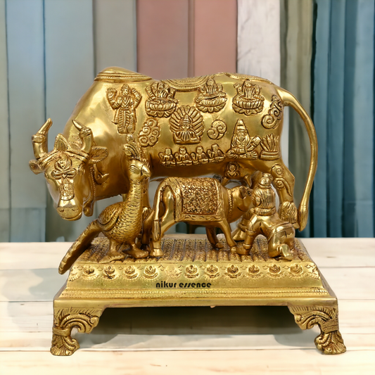 Buy Pure Brass Cow and a Calf with Baby Krishna By Nikur Essence - 10 Inch Height Idols Nikuressence