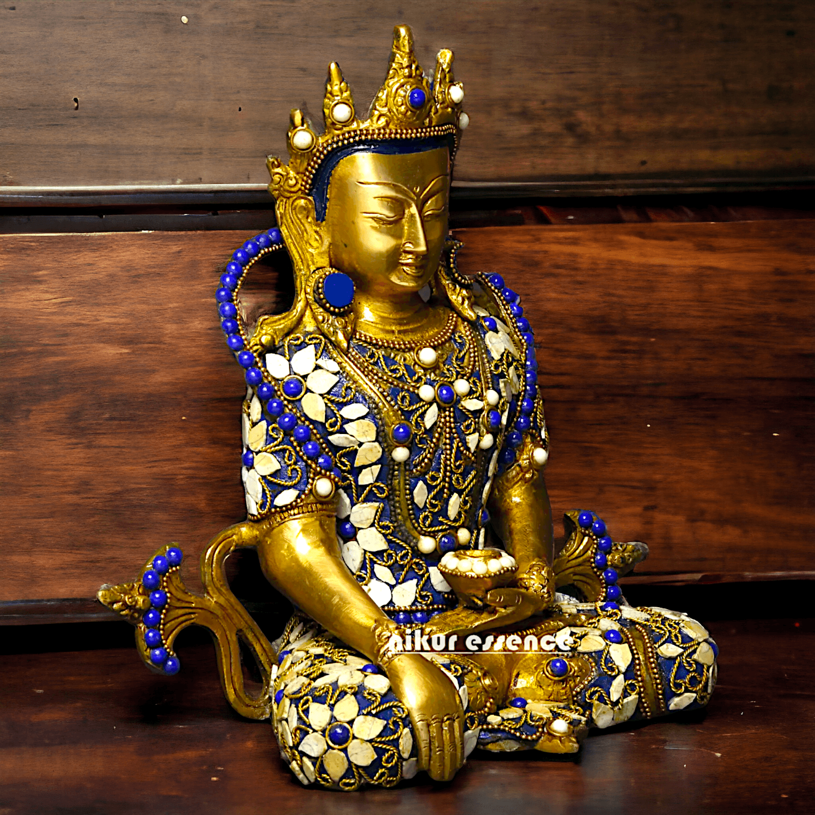 Buy Tibetan Buddhist Crowned Buddha Brass Statue with Inlay Work – Exquisite 25.5 cm Idols Nikuressence